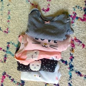 Set of 5 baby girl cat themed onesies